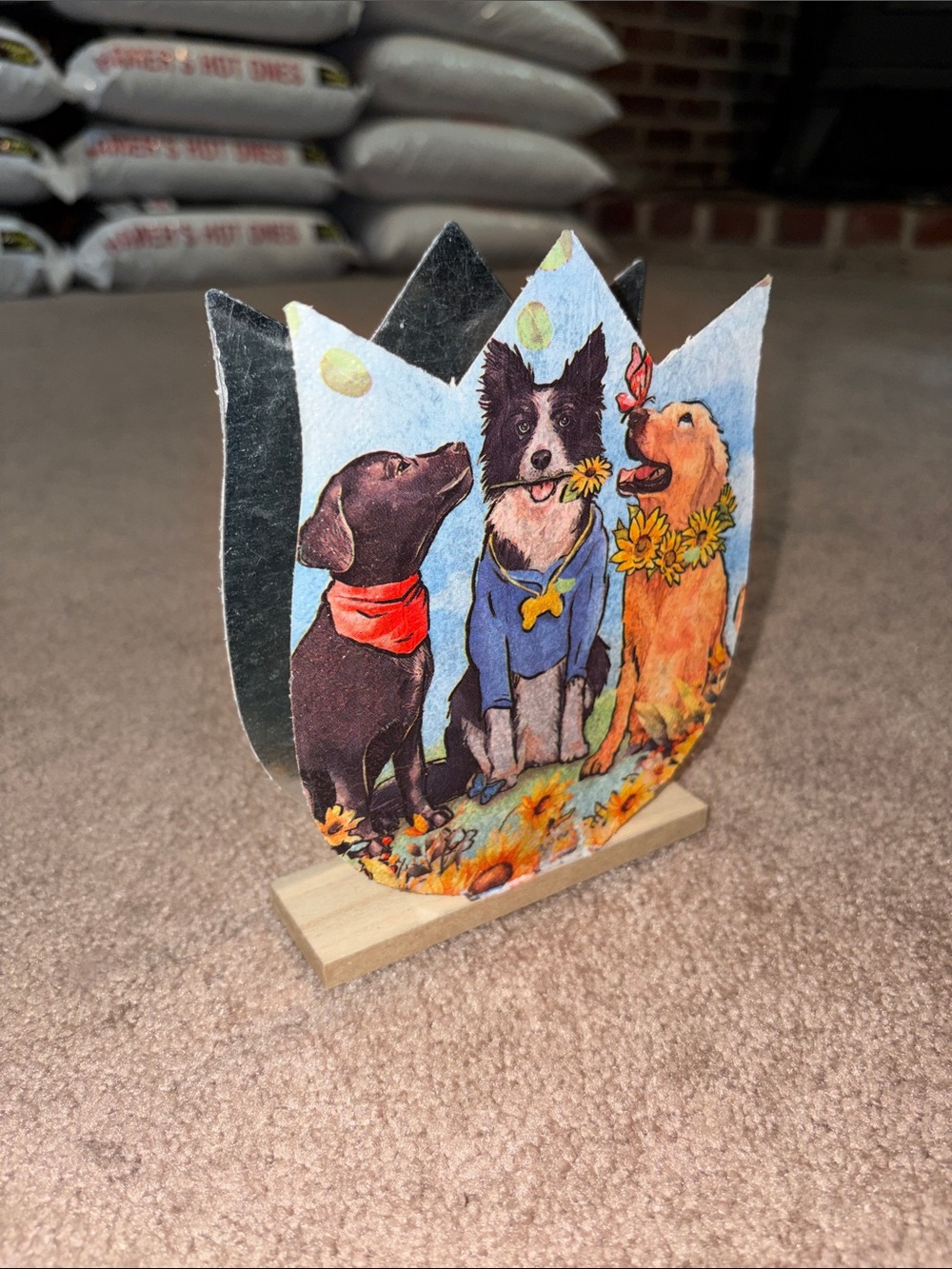 Decorative Dog Trio Table Accent - Colorful Artwork Napkin Holder